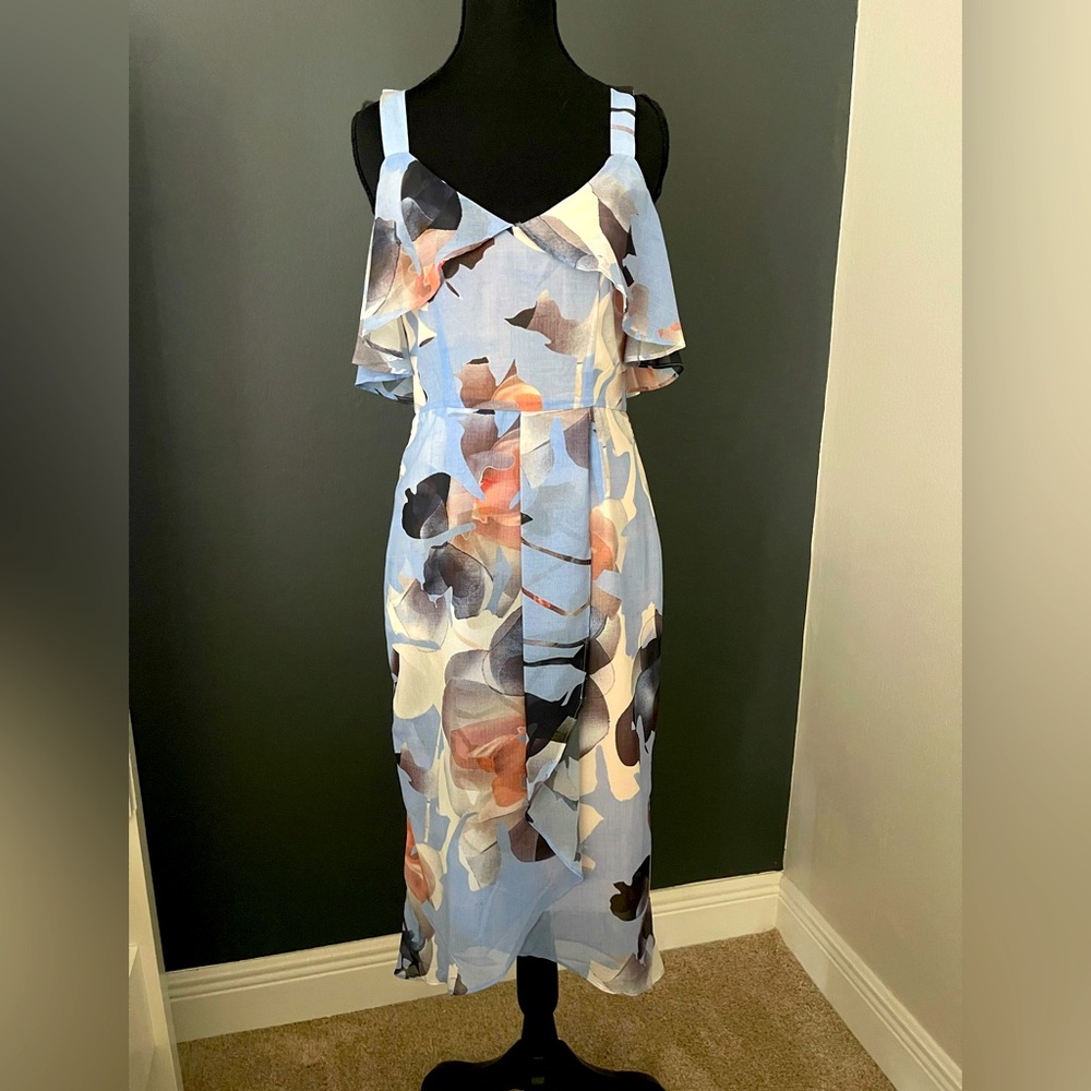 Floral Blue Sleeveless Lined Dress